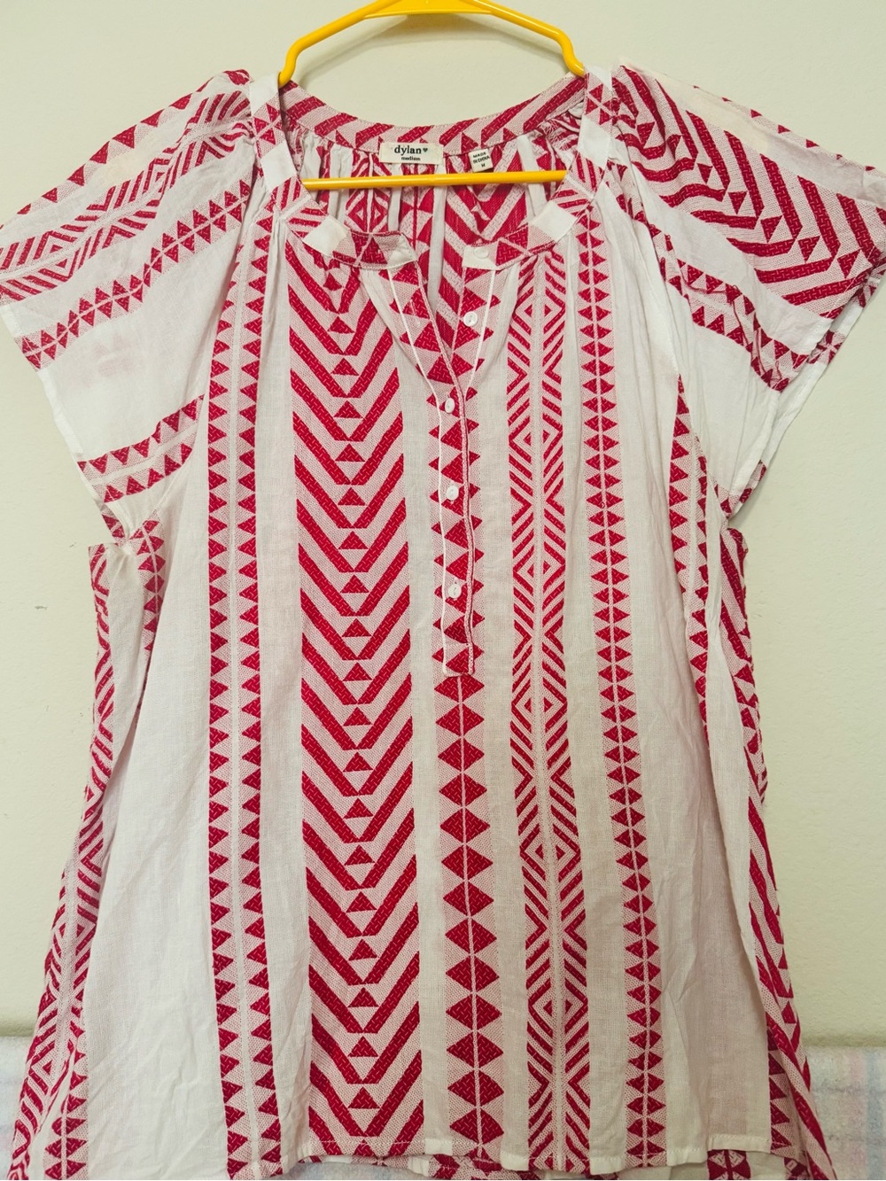 dylan White Tunic with Red Geometric Stripe